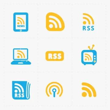 RSS sign icons. RSS feed symbols on White Background. Stock Illustration