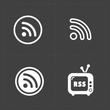 RSS sign icons. RSS feed symbols on Black Background. Stock Illustration