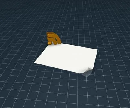 Rss symbol and blank white paper sheet - 3d illustration Illustrazione stock