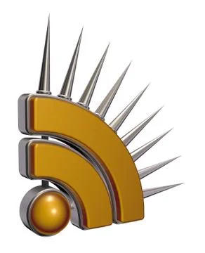 Rss symbol with prickles on white background - 3d illustration Stock Illustration