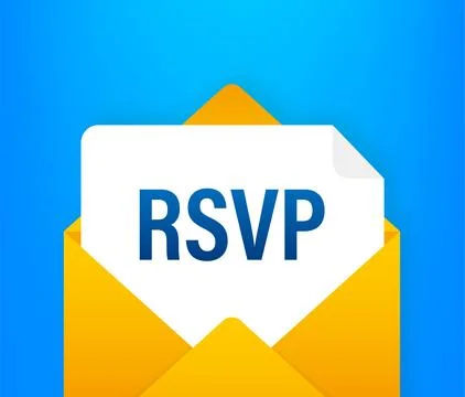 RSVP message inside open yellow envelope icon Stock Illustration