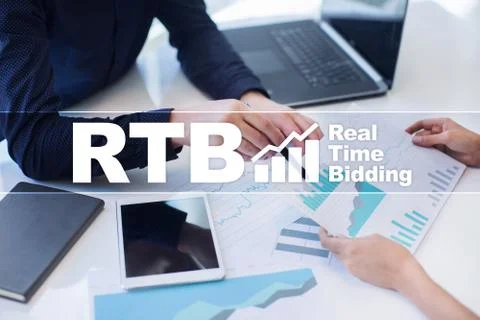 RTB - Real-time bidding on virtual screen, business concept. Stock Photos