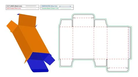 RTE or Reverse Tuck End boxes dieline template and 3D render box Stock Illustration