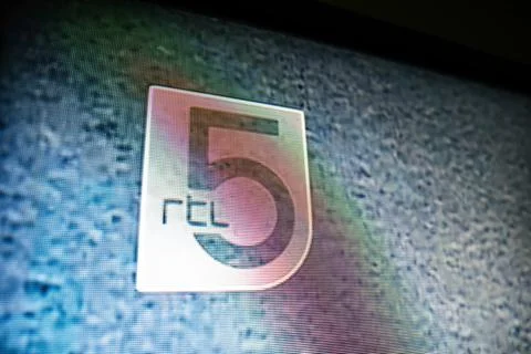 RTL 5 Logo Displayed on UHD TV Screen Stock Photos