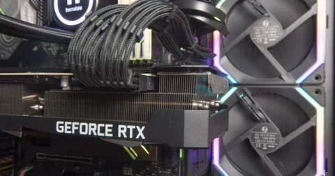 RTX 3090 GPU inside powerful and expensive custom computer build. Stock Footage 152358776
