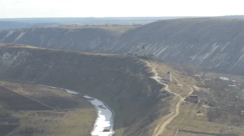 Răuț river covered in ice in Old Orhei, Moldova Stock Footage 47557177