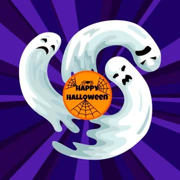 Rub flying white the ghost at night on Halloween Stock Illustration