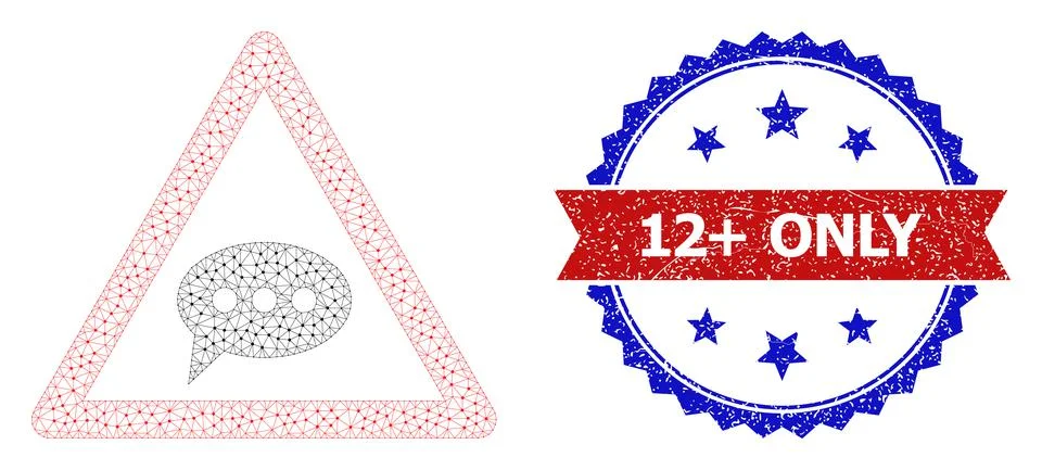 Rubber 12 PLUS Only Round Rosette Bicolor Stamp and Mesh 2D Chat Message Danger Illustrazione stock