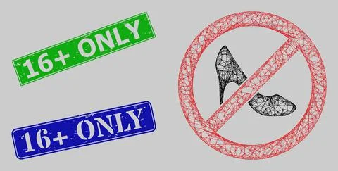 Rubber 16 Plus Only Badges and Hatched Stop Lady Shoes Web Mesh イラスト素材