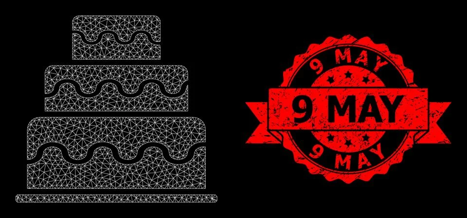 Rubber 9 May Stamp Seal and Web Net Cake Illustrazione stock