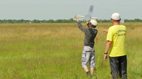 Rubber Aircraft Model Launch Failure People Aircraft Model Competition Outdoors Stock Footage 64580579