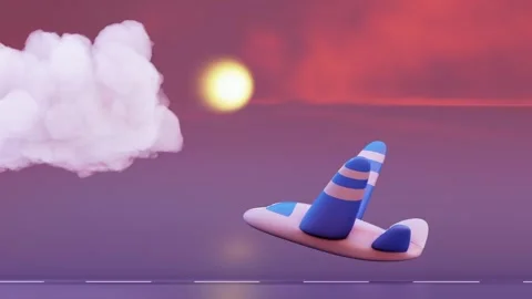 Rubber Airplane Is Taking Off, Falling And Jumping, 3D Animation Stock Footage 245366669