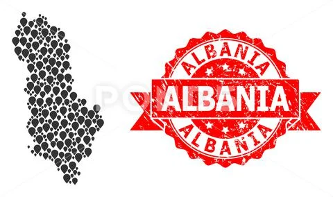 Rubber Albania Seal and Mark Mosaic Map of Albania: Royalty Free #141826050