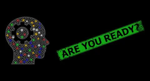 Rubber Are You Ready unknown Stamp with Network Brain Gear Constellation Icon Stock Illustration