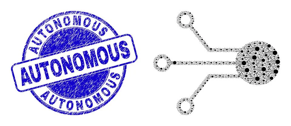 Rubber Autonomous Stamp and Sensor Connection Fractal Composition of Self Items Stock Illustration