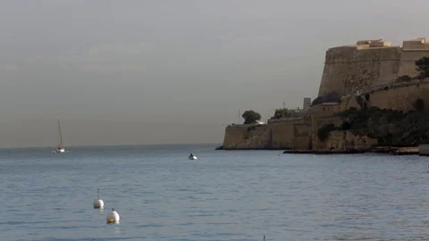 Rubber boat eaves mediterranean harbor Stock Footage 108608969