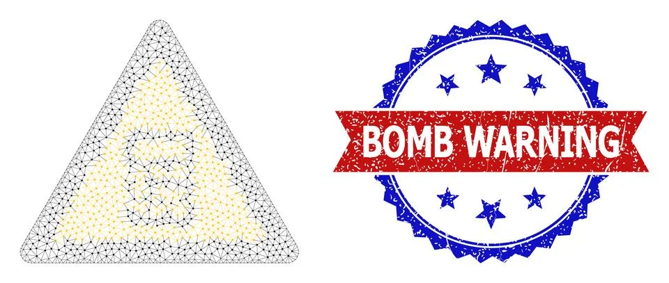Rubber Bomb Warning Round Rosette Bicolor Seal and Mesh 2D Calculator Warning Stock Illustration