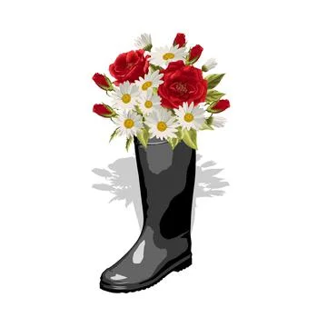 Rubber boot with a bouquet of flowers. Vector illustration. Stock Illustration