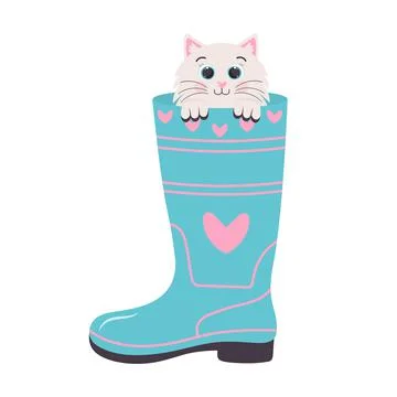 Rubber boot with a cute cat sitting inside Stock Illustration
