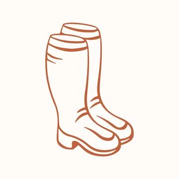 Rubber boot pair icon in line art style. Protective footwear for wet weather and Stock Illustration