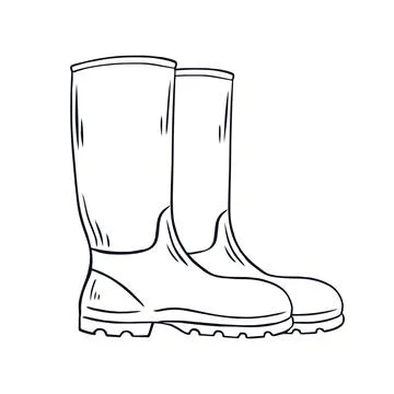 Rubber boots line art vector illustration Stock Illustration