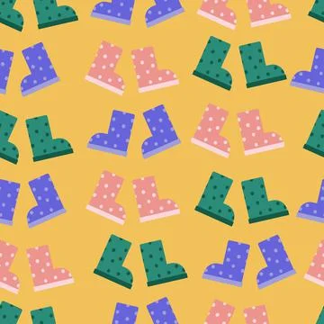 Rubber boots with polka dots. Vector pattern flat illustration. Spring, autumn 库存插图
