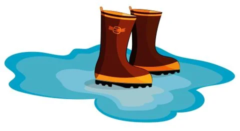 Rubber boots in a puddle on a white background Stock Illustration