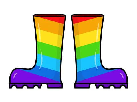 Rubber boots in rainbow color. Vector illustration isolated on white, backgro Stock Illustration