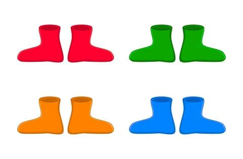 Rubber boots set , cartoon simple gumboots isolated on white background Stock Illustration