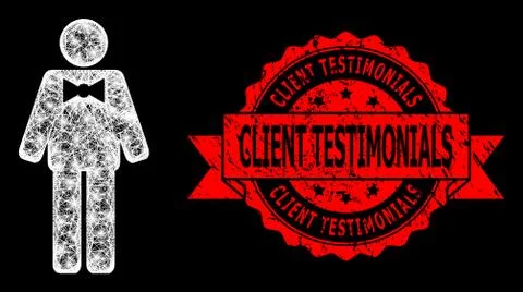 Rubber Client Testimonials Stamp Seal and Bright Polygonal Network Groom with Illustrazione stock