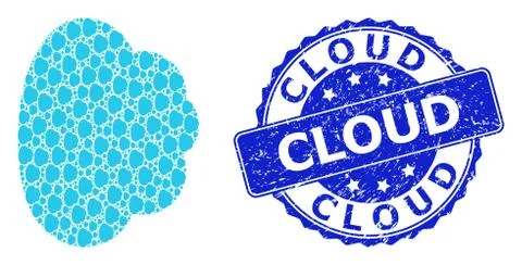 Rubber Cloud Round Seal Stamp and Recursive Cloud Icon Mosaic 스톡 일러스트