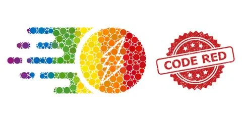 Rubber Code Red Stamp and Spectrum Electric Charge Collage 스톡 일러스트