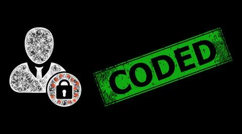 Rubber Coded Stamp and Net Locked User Web Mesh with Bright Glitter Dots Stock-Illustration