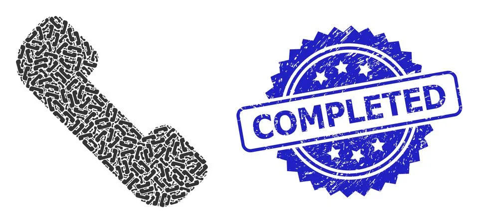 Rubber Completed Stamp and Recursion Phone Receiver Icon Composition 库存插图