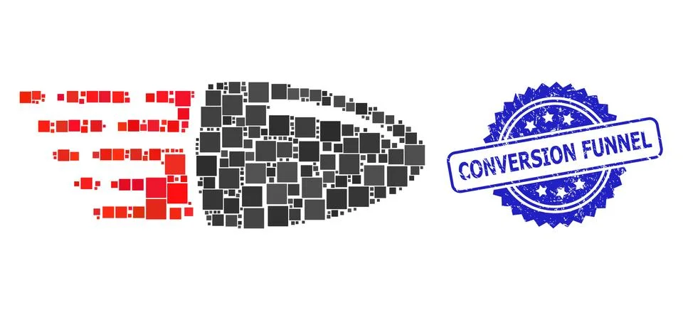 Rubber Conversion Funnel Stamp and Square Dot Mosaic Flying Bullet Stockillustratie
