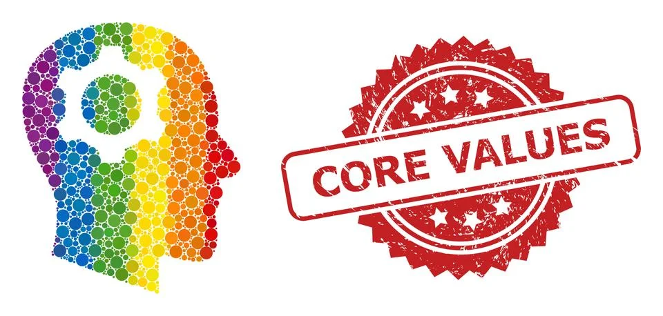 Rubber Core Values Stamp and LGBT Head Gear Collage Stock Illustration