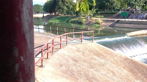 Rubber dam in the Wang River, Weir at Lampang province Thailand Stock Footage 121069397