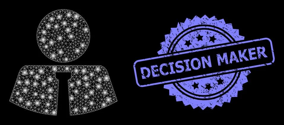 Rubber Decision Maker Stamp and Bright Web Network Mister with Light Spots Illustrazione stock