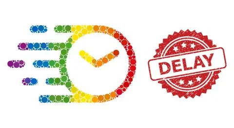 Rubber Delay Stamp and Bright Colored Clock Mosaic Stock Illustration