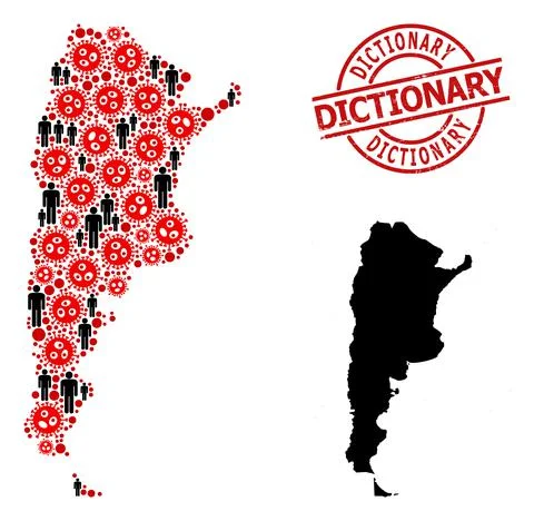 Rubber Dictionary Stamp and Humans with Coronavirus Mosaic Map of Argentina Stock Illustration