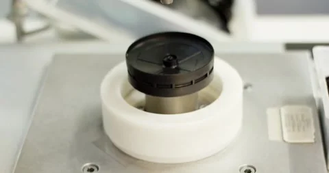 Rubber Disc Mounted in Material Testing Machine, Laboratory Rig, Top Down Shot Vidéo 340713332