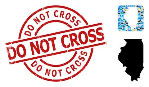 Rubber Do Not Cross Stamp Seal and Stencil Weather Mosaic Map of Illinois State Stock Illustration