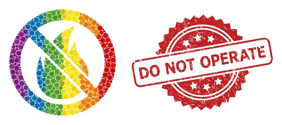 Rubber Do Not Operate Stamp and LGBT Forbidden Fire Collage Stock Illustration