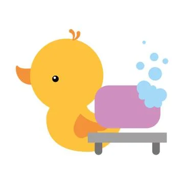 Rubber duck and soap bubbles bathroom Stock Illustration