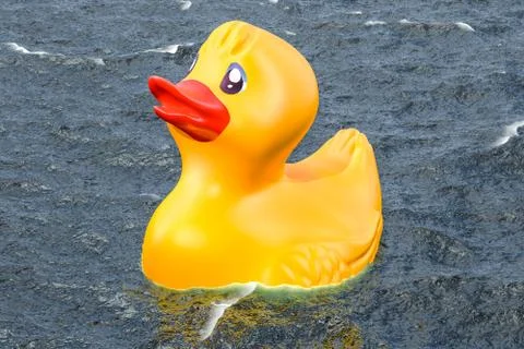 Rubber duck float in the sea, 3D rendering Stock Illustration
