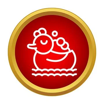 Rubber duck floating in water with bubbles icon Stock Illustration