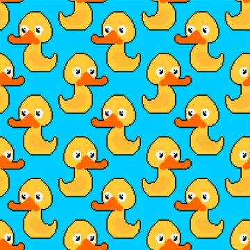 Rubber duck pixel art pattern seamless. Toy 8 bit background. Pixelate vector イラスト素材