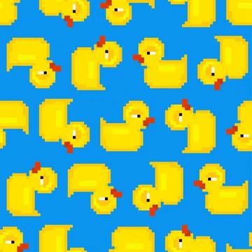 Rubber duck pixel art pattern seamless. 8 bit toy background. pixelated textu Stock Illustration