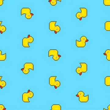 Rubber duck pixel art pattern seamless. 8 bit toy background. pixelated textu 스톡 일러스트