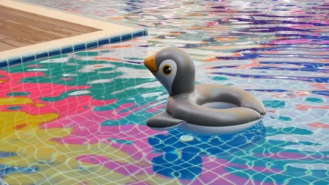 Rubber duck ring baby floating water in swimming pool Stock Footage 88336294